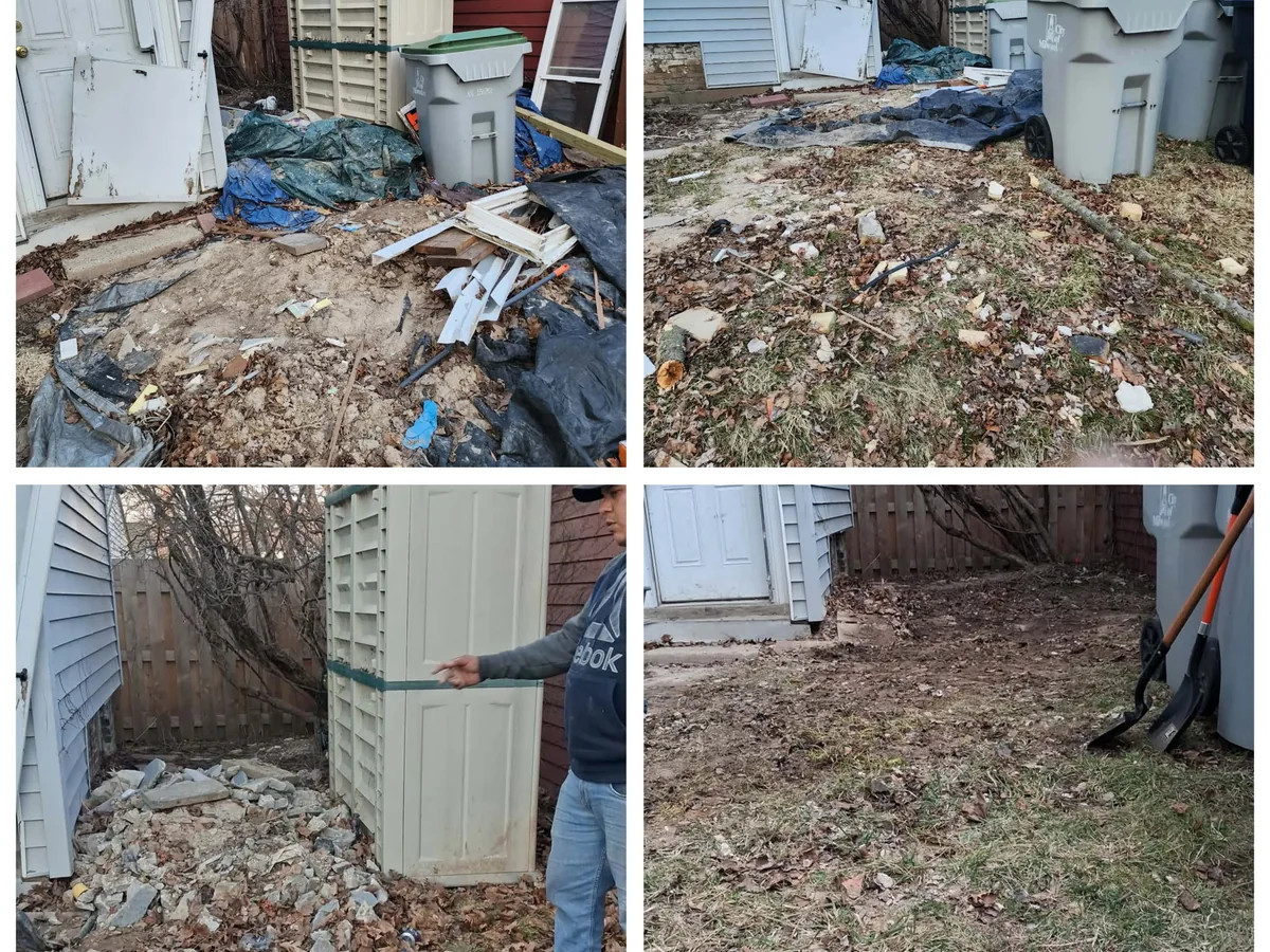 Scrap wood, concrete and household junk cleared from a yard