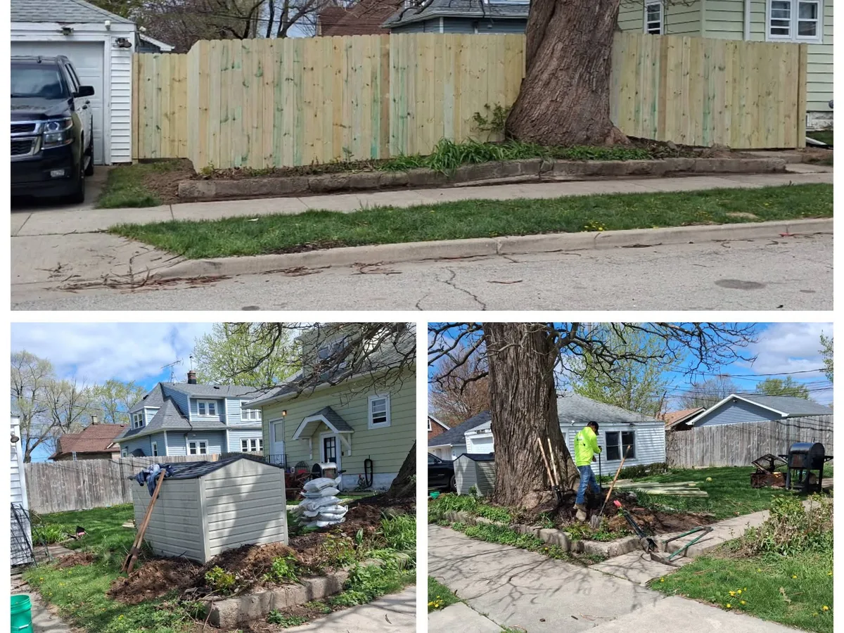 New wood privacy fence along a cleared side yard